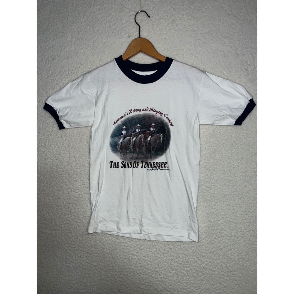 Vintage Anvil Sons of Tennessee Ringer T-Shirt Mens Large White Navy Made in USA